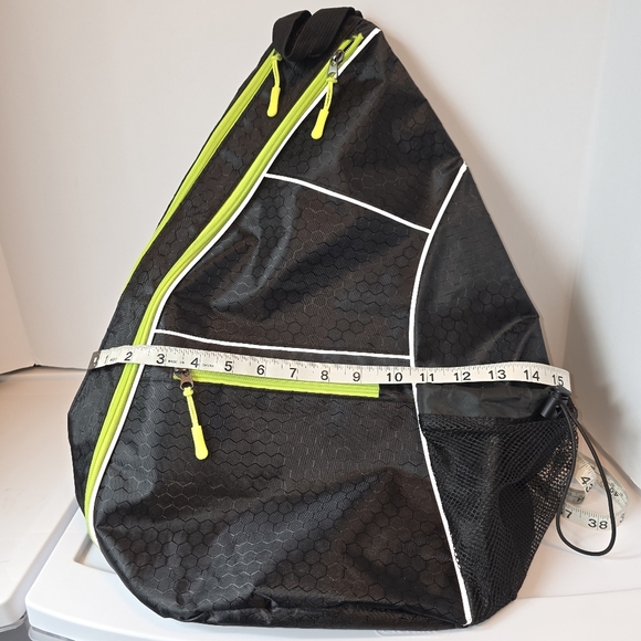 Unisex Black Crossbody Sling Bag Daypack Neon Yellow Green Sporty Travel Hiking - Picture 6 of 10